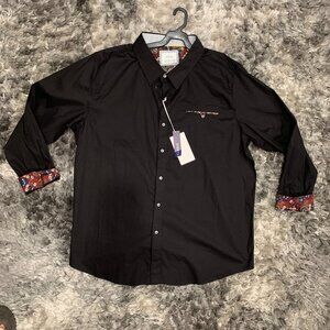 Craft+Flow Black Button up Mens SZ 3XL red Floral internal lining NWT